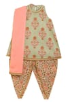 Tiber Taber_Green Printed Kurta And Dhoti Pant Set For Girls_Online_at_Aza_Fashions