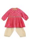 Tiber Taber_Pink Embroidered Chanderi Angrakha Set For Girls_Online_at_Aza_Fashions