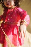Tiber Taber_Pink Embroidered Chanderi Angrakha Set For Girls_at_Aza_Fashions
