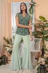 Buy_Tamaraa By Tahani_Green Silk Embroidered Jacket And Sharara Set_at_Aza_Fashions