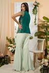 Shop_Tamaraa By Tahani_Green Silk Embroidered Jacket And Sharara Set_at_Aza_Fashions