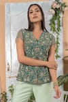 Shop_Tamaraa By Tahani_Green Silk Embroidered Jacket And Sharara Set_Online_at_Aza_Fashions