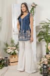 Buy_Tamaraa By Tahani_Blue Tafetta Silk Embroidered Jacket And Pant Set_at_Aza_Fashions