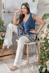 Buy_Tamaraa By Tahani_Blue Tafetta Silk Embroidered Jacket And Pant Set_Online_at_Aza_Fashions