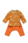 Shop_Tiber Taber_Orange Mango Print Kurta Set For Boys_at_Aza_Fashions
