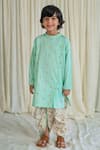 Buy_Tiber Taber_Green Satin, Floral Print Kurta Set _at_Aza_Fashions