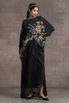 Tarun Tahiliani_Black Georgette And Silk Satin Floral Round Asymmetric Top With Skirt _Online_at_Aza_Fashions