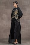 Buy_Tarun Tahiliani_Black Georgette And Silk Satin Floral Round Asymmetric Top With Skirt _Online_at_Aza_Fashions