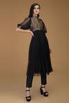 Talking Threads_Black Silk Brocade High Neck Flared Anarkali And Pant Set  _Online_at_Aza_Fashions