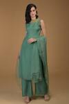 Talking Threads_Green Silk Organza Round Kurta Set_Online_at_Aza_Fashions