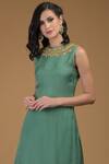Talking Threads_Green Silk Organza Round Kurta Set_at_Aza_Fashions