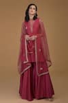Talking Threads_Red Dupatta- Net, Kurta, Pant- Chanderi Floral, Zardozi V Neck Gharara Set _Online_at_Aza_Fashions