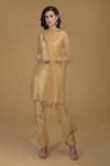 Buy_Talking Threads_Gold Kurta And Pant Chanderi Dupatta Net Round Straight Set_at_Aza_Fashions