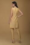 Shop_Talking Threads_Gold Kurta And Pant Chanderi Dupatta Net Round Straight Set_at_Aza_Fashions