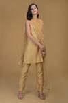 Talking Threads_Gold Kurta And Pant Chanderi Dupatta Net Round Straight Set_Online_at_Aza_Fashions