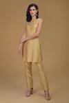 Buy_Talking Threads_Gold Kurta And Pant Chanderi Dupatta Net Round Straight Set_Online_at_Aza_Fashions
