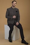 Shop_Talking Threads_Grey Pure Raw Silk Pintuck Bandhgala And Pant Set_Online_at_Aza_Fashions