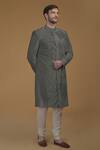 Talking Threads_Grey Silk Velvet Sherwani Set _Online_at_Aza_Fashions