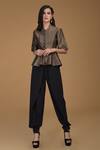 Buy_Talking Threads_Black Silk Brocade Mandarin Collar Top And Dhoti Pant Set _at_Aza_Fashions