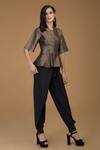 Talking Threads_Black Silk Brocade Mandarin Collar Top And Dhoti Pant Set _Online_at_Aza_Fashions