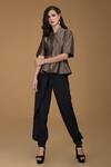 Buy_Talking Threads_Black Silk Brocade Mandarin Collar Top And Dhoti Pant Set _Online_at_Aza_Fashions