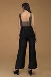 Shop_Talking Threads_Black Raw , Brocade V Neck Peplum Top And Pant Set _at_Aza_Fashions