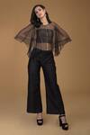 Buy_Talking Threads_Black Silk Brocade Round Cape Top And Pant Set _at_Aza_Fashions