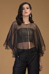 Shop_Talking Threads_Black Silk Brocade Cape Top And Pant Set_Online_at_Aza_Fashions