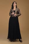 Talking Threads_Black Silk Brocade Gown Round Jacket Lapel Collar Flared With _Online_at_Aza_Fashions