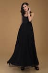 Buy_Talking Threads_Black Bemberg Chiffon Round Noodle Strap Gown _at_Aza_Fashions