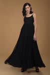 Talking Threads_Black Bemberg Chiffon Round Noodle Strap Gown _Online_at_Aza_Fashions