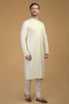 Talking Threads_Cream Premium Rayon Embroidered Pintuck And Kantha Work Kurta  _Online_at_Aza_Fashions