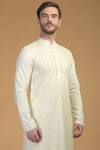 Shop_Talking Threads_Cream Premium Rayon Embroidered Pintuck And Kantha Work Kurta  _Online_at_Aza_Fashions