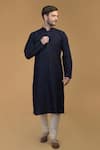 Buy_Talking Threads_Blue Premium Rayon Embroidered Pintuck And Kantha Work Kurta  _at_Aza_Fashions