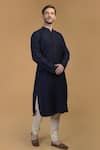 Talking Threads_Blue Premium Rayon Embroidered Pintuck And Kantha Work Kurta  _Online_at_Aza_Fashions