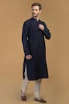 Shop_Talking Threads_Blue Premium Rayon Embroidered Pintuck And Kantha Work Kurta  _Online_at_Aza_Fashions
