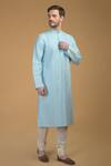 Talking Threads_Blue Premium Rayon Kantha, Pintuck And Work Kurta_Online_at_Aza_Fashions
