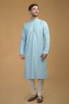 Buy_Talking Threads_Blue Premium Rayon Kantha, Pintuck And Work Kurta_Online_at_Aza_Fashions