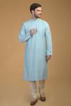 Shop_Talking Threads_Blue Premium Rayon Kantha, Pintuck And Work Kurta_Online_at_Aza_Fashions