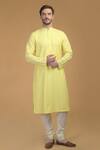 Buy_Talking Threads_Yellow Premium Rayon Kantha, Pintuck And Work Kurta_at_Aza_Fashions