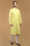 Talking Threads_Yellow Premium Rayon Kantha, Pintuck And Work Kurta_Online_at_Aza_Fashions