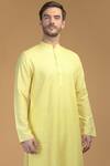 Talking Threads_Yellow Premium Rayon Kantha, Pintuck And Work Kurta_at_Aza_Fashions
