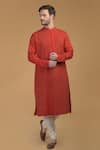 Buy_Talking Threads_Red Premium Rayon Embroidered Pintuck And Kantha Work Kurta  _at_Aza_Fashions