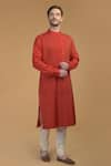 Talking Threads_Red Premium Rayon Embroidered Pintuck And Kantha Work Kurta  _Online_at_Aza_Fashions