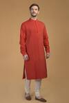 Buy_Talking Threads_Red Premium Rayon Embroidered Pintuck And Kantha Work Kurta  _Online_at_Aza_Fashions