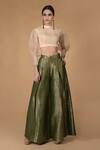 Talking Threads_Green Silk Brocade Palazzo Set_Online_at_Aza_Fashions