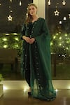 Buy_Talking Threads_Green Dupatta- Organza, Kurta, Pant- Velvet Floral, Swarovski, Embroidered Set _at_Aza_Fashions
