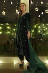 Buy_Talking Threads_Green Dupatta- Organza, Kurta, Pant- Velvet Floral, Swarovski, Embroidered Set _Online_at_Aza_Fashions