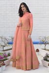 Shop_Talking Threads_Peach Raw Silk High Neck Embroidered Short Kurta And Lehenga Set  _Online_at_Aza_Fashions