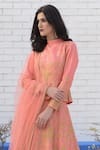 Talking Threads_Peach Raw Silk High Neck Embroidered Short Kurta And Lehenga Set  _at_Aza_Fashions